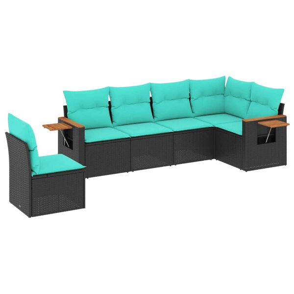 vidaXL Salon de jardin 6 Pièces avec coussins noir résine tressée