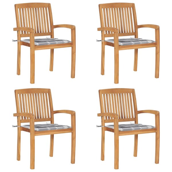 vidaXL Chaises de jardin empilables avec coussins lot de 4 Teck solide