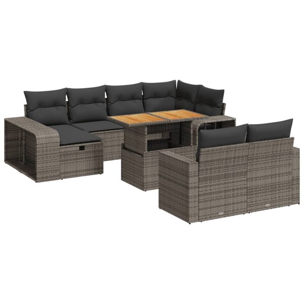 vidaXL Salon de jardin 11 Pièces avec coussins gris résine tressée