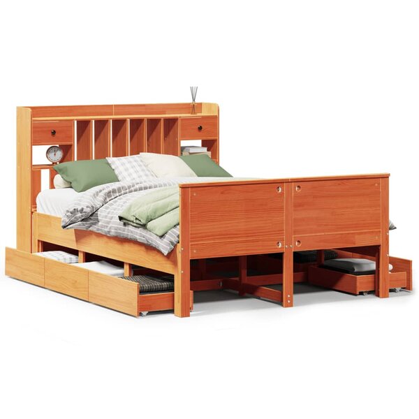 vidaXL Lit bibliothèque sans matelas cire marron 140x190 cm pin massif