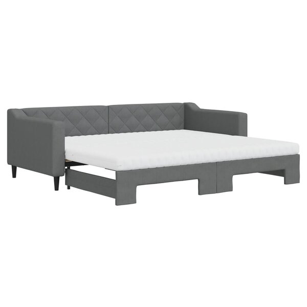 vidaXL Lit de jour avec gigogne et matelas gris foncé 90x200 cm tissu