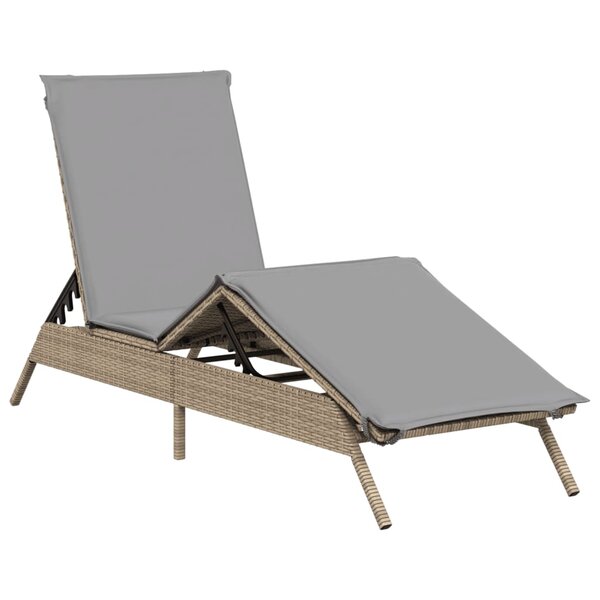 vidaXL Chaise longue avec coussin beige résine tressée