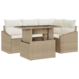 vidaXL Ensemble de canapé de jardin 5 pièces avec coussins beige en rotin poly