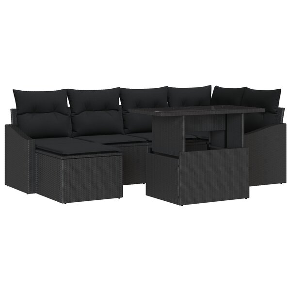 vidaXL Ensemble de canapés de jardin 7 pièces avec coussins noirs en poly rattan