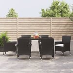 vidaXL Ensemble à manger de jardin coussins 7Pièces Noir Résine tressée