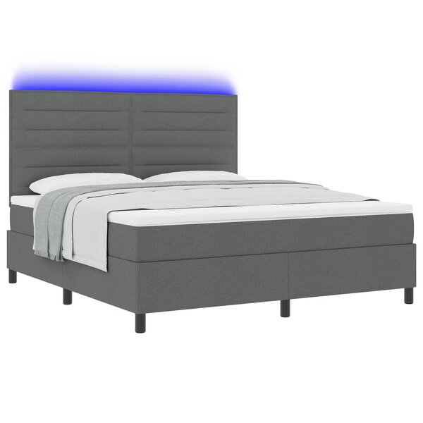 vidaXL Lit à ressorts box avec matelas & LED gris foncé 180 x 200 cm toile