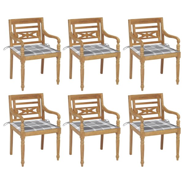 vidaXL Chaises Batavia avec coussins 6 Pièces Bois de teck solide