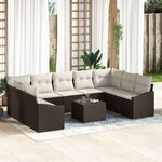 vidaXL Ensemble de salle à manger de jardin 10 pièces avec coussins en rattan synthétique marron