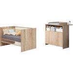 Lit 70 x 140 cm + commode à langer 2 portes - Décor chêne naturel