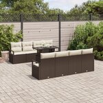 Ensemble de Canapé de Jardin 9 Pièces avec Coussins en Rattan Marron