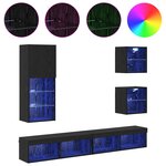 vidaXL Unités murales TV avec LED 5 Pièces Chêne noir Bois d'ingénierie