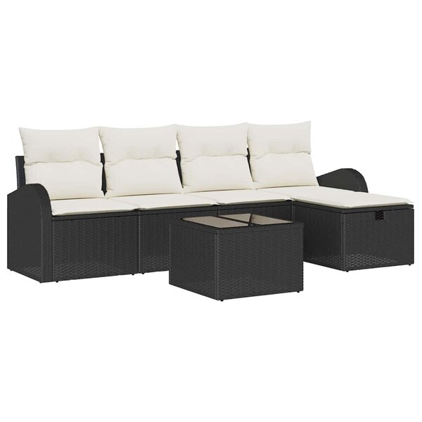 vidaXL Ensemble de canapé de jardin avec coussin 6 Pièces Noir Poly rotin