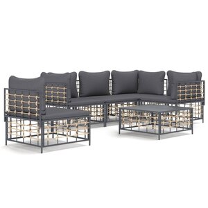 vidaXL Salon de jardin 6 Pièces avec coussins anthracite résine tressée