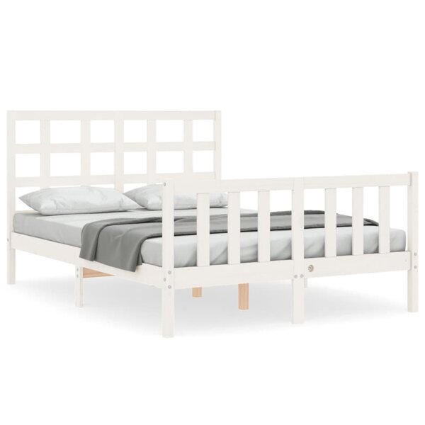 vidaXL Cadre de lit avec tête de lit blanc petit double bois massif