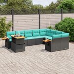 vidaXL Salon de jardin 10 Pièces avec coussins noir résine tressée