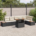 vidaXL Ensemble de jardin de 7 pièces avec coussins en poly rotin noir et acacia