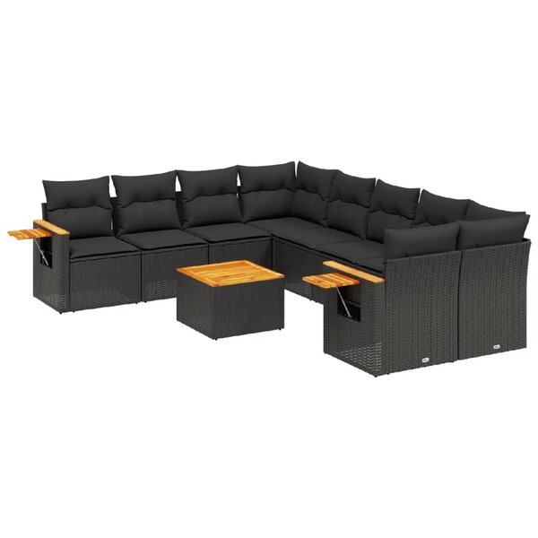 vidaXL Salon de jardin 9 Pièces avec coussins noir résine tressée
