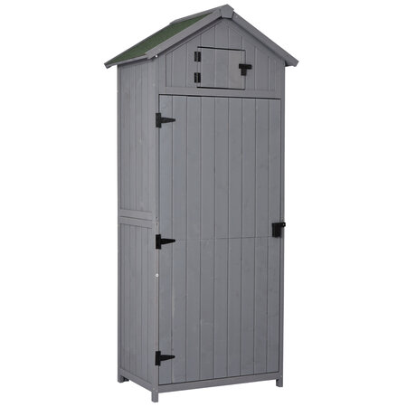 Armoire abri de jardin remise pour outils 3 étagères 2 porte loquets toit pente bitumé 77L x 54l x 179H cm sapin traité gris