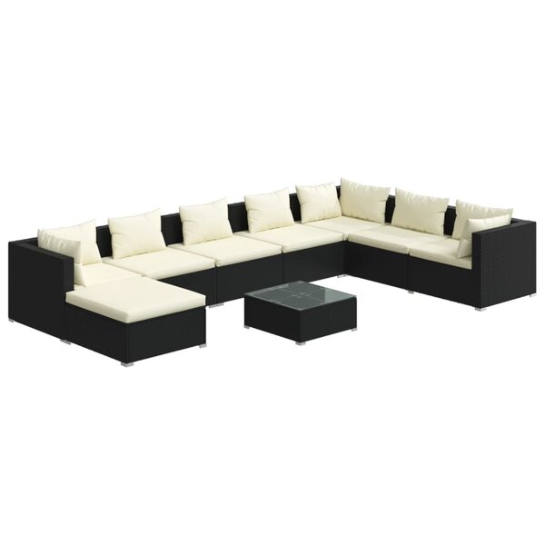 vidaXL Salon de jardin 9 Pièces avec coussins Résine tressée Noir