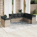 vidaXL Salon de jardin 9 Pièces avec coussins gris clair résine tressée