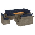 vidaXL Salon de jardin 9 Pièces avec coussins gris résine tressée