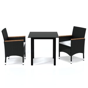 vidaXL Ensemble à dîner de jardin avec coussins 3 Pièces poly rotin noir