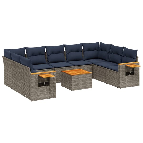 vidaXL Salon de jardin 10 Pièces avec coussins gris résine tressée