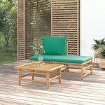vidaXL Salon de jardin 3 Pièces avec coussins vert bambou