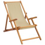 vidaXL Chaise de plage Beige Bois de teck massif