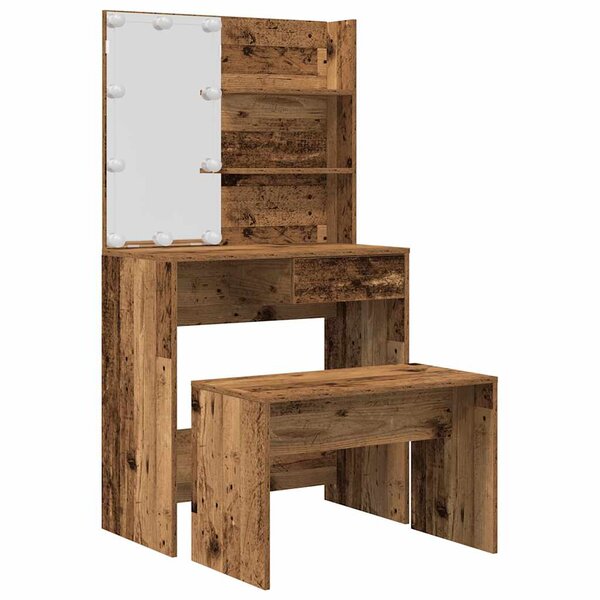 vidaXL Ensemble de coiffeuse avec LED vieux bois bois d'ingénierie