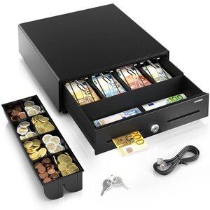 ACROPAQ Tiroir Caisse 34x33x10 cm- Compatible avec Caisse Enregistreuse RJ11  8 compartiments Monnaie & 4 billets  Métal Robuste