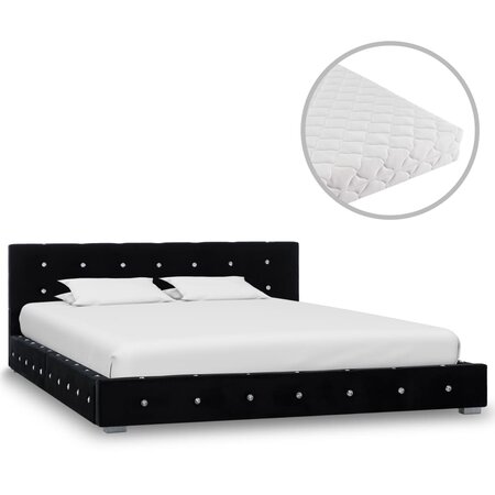 vidaXL Lit avec matelas Noir Velours 140 x 200 cm