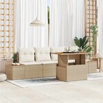 vidaXL Ensemble de canapé de jardin 5 Pièces Beige Poly rotin