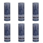 Bolsius bougies pilier rustiques 6 pièces 190x68 mm bleu foncé