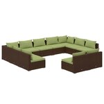 vidaXL Salon de jardin 11 Pièces avec coussins Marron Résine tressée