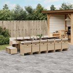 vidaXL Ensemble à manger de jardin et coussins 17 Pièces beige