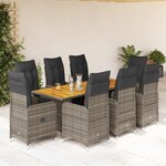 vidaXL Ensemble de bistro de jardin 9 Pièces coussins gris poly rotin