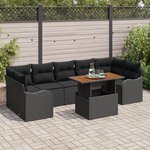 Ensemble de canapés de jardin vidaXL 8 pièces avec coussins en rotin poly noir