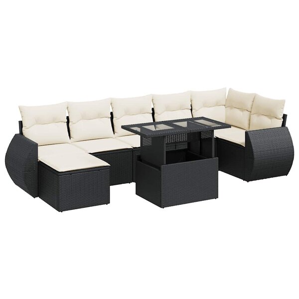 vidaXL Salon de jardin 8 Pièces avec coussins noir résine tressée