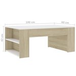 vidaXL Table basse Blanc et chêne sonoma 100x60x42 cm Aggloméré