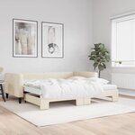 vidaXL Lit de jour avec gigogne et matelas crème 100x200 cm tissu