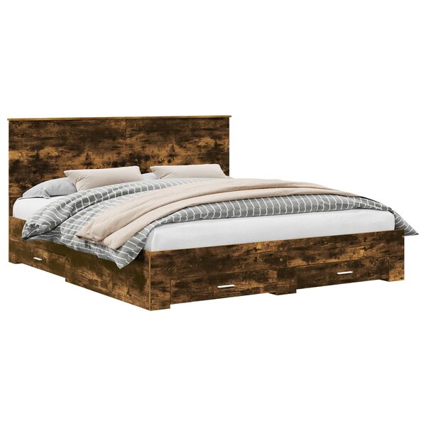 vidaXL Cadre de lit Chêne fumé 200 x 200 cm Bois d'ingénierie