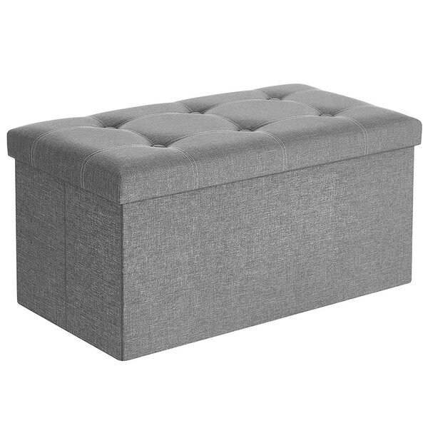 Banc de rangement 80 litres coffre boîte pouf pliable en tissu façon lin charge 300 kg pour salon chambre couloir gris clair 12_0004130