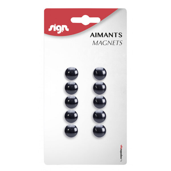 Lot de 10 aimants ronds diamètre de 12 mm - noir - sign