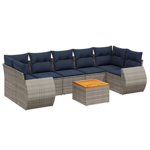 vidaXL Salon de jardin 8 Pièces avec coussins gris résine tressée