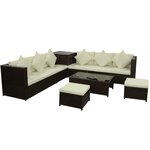 vidaXL Salon de jardin 8 Pièces avec coussins Résine tressée Marron