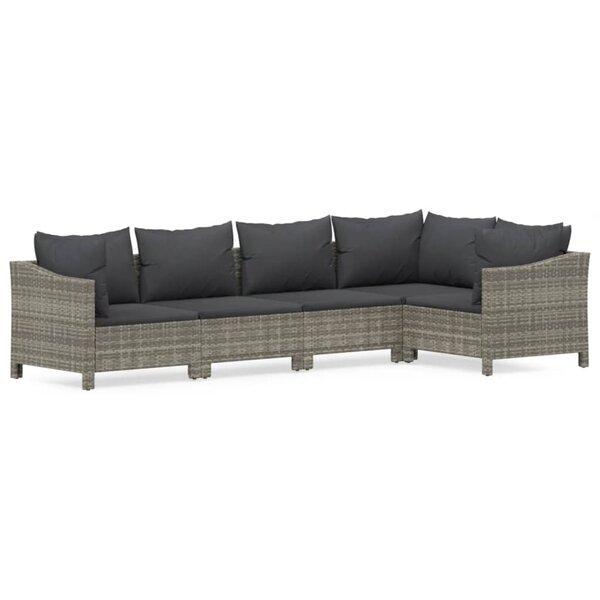 vidaXL Salon de jardin 5 Pièces avec coussins Gris Résine tressée