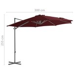 vidaXL Parasol déporté avec mât en acier Rouge bordeaux 300 cm