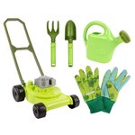 Kit petit jardinier accessoires pour enfant en plastique gants + petits outils + arrosoir + tondeuse