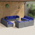 vidaXL Salon de jardin 13 Pièces avec coussins résine tressée gris